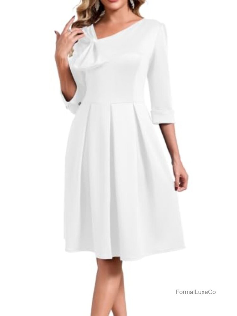A-Line Midi Dress 3/4 Sleeve V-Neck Formal Cocktail Party Work